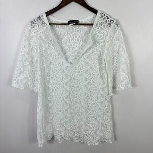 Jordan Taylor Vintage White Lace Top L‎ Sheer Boho Festival Romantic Fairy USA
